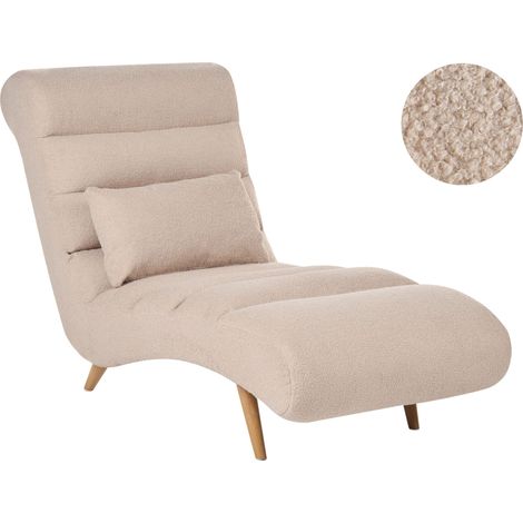 Chaise longue in tessuto bouclè per soggiorno con gambe effetto legno colore beige Rives (1/5)