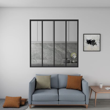 Verrière atelier fixe - Kit en aluminium noir mat - Dimensions : 123 x 108 cm - 4 carreaux de vitrage inclus