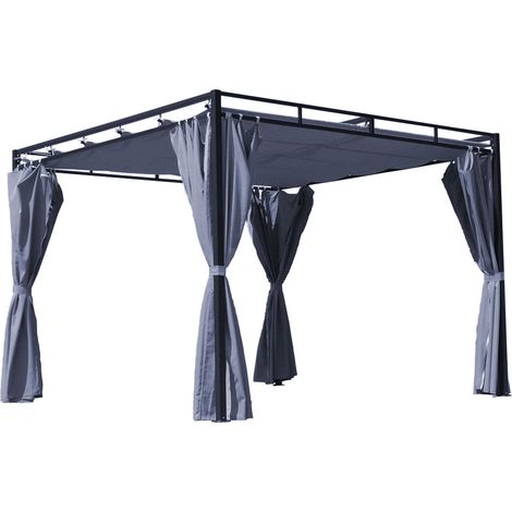 Quick-Star – Toile de remplacement pour pergola plate 3x3m – 100% polyester gris RAL 7001 – UV résistant – 6 poches de fixation
