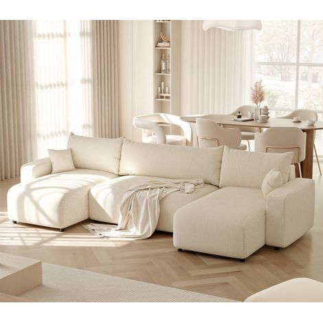 Wohnlandschaft mit Schlaffunktion Schlafsofa LUNA in Stoff Baltimore Creme (1/5)