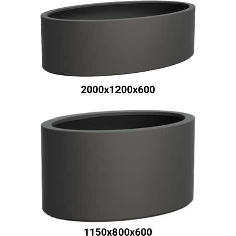 Adezz Ellipse mit Boden Pflanzgefäß Fiberglas Pflanzkübel Blumenkübel schwarz