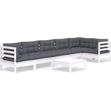 Maison Exclusive - Muebles de jardín 7 pzas con cojines blanco ma (1/5)