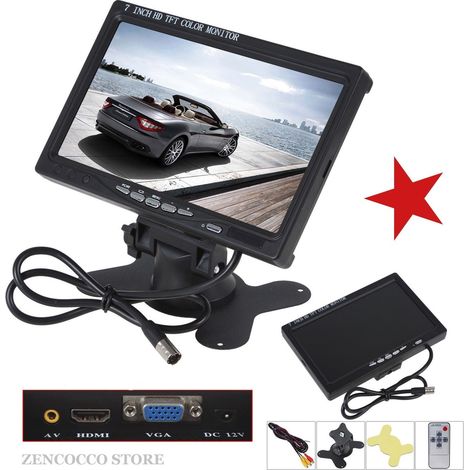 TV MONITOR Televisione LCD Digitale 7 TFT Videosorveglianza AV VGA 2 Canali HDMI
