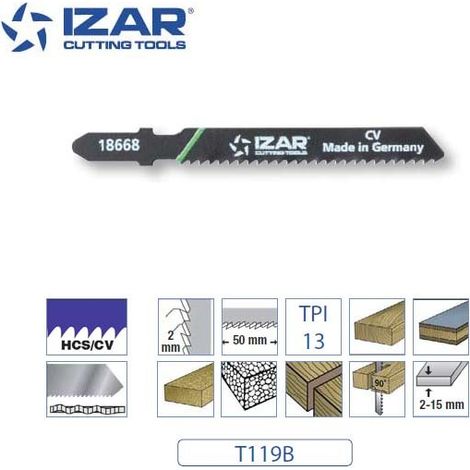 lame de scie sauteuse Izar T119B coupe droite 76mm TPI13 (x3)