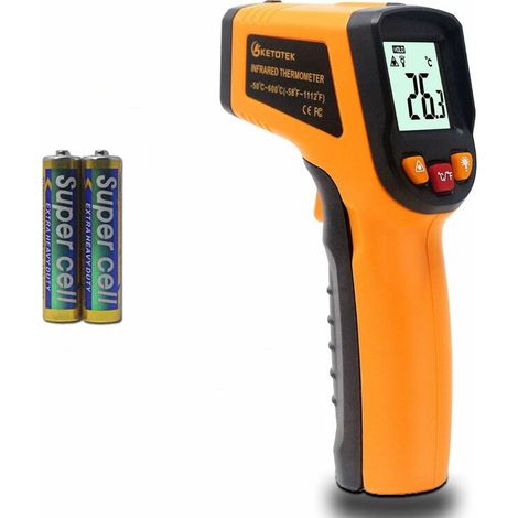 Ulisem Termómetro infrarrojo láser Pistola Termómetro digital -50-600 °C Pistola de alimentos con punto láser Grabador de grado profesional 2 × AAA incluido (Amarillo) (1/5)