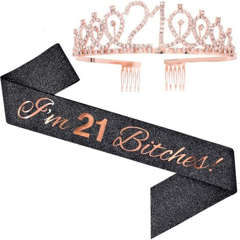 Ensemble couronne et bandoulière pour fête d'anniversaire (10, 13, 18, 21, 30, 40, 50, 60, 70, 80 ans) (1/5)