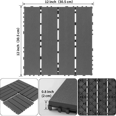 Lot de 44 dalles plastique emboîtables 30x30 cm gris foncé, imperméables et résistantes aux intempéries, idéales pour piscine, balcon et jardin