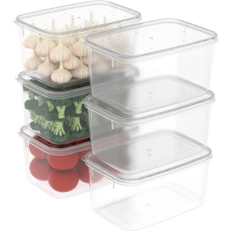 Boîte Conservation Alimentaire, Conteneur Alimentaire, Boîte de Rangement, Récipient de Congélateur avec Couvercle, Sécuritaire au Micro-ondes, Sans BPA, Plastique, Clair, 2.2L-Lot de 6 (1/5)