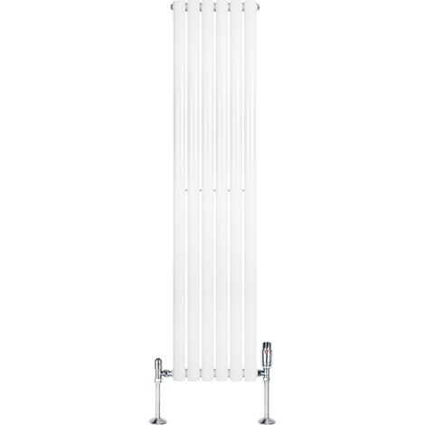 Radiatore Verticale Ovale 1600x360mm Bianco con Valvole TRV