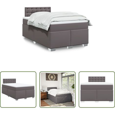 Matratze - Boxspringbett mit Matratze Grau 120x200 cm Kunstleder (1/5)