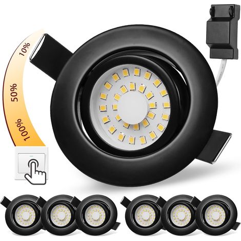Spot LED Encastrable Dimmable 5W Noir Spot LED Extra Plat Spots de Plafond 45° Orientable Blanc Chaud 3000K 500LM, Éclairage Encastré 68mm, Spot Encastrable pour salle de bain et cuisine,Lot de 6 (1/5)