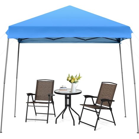 COSTWAY Gazebo Pieghevole da Giardino 3 x 3 M, Struttura in Acciaio, Impermeabile, Altezza Regolabile, Gazebo da Esterno con Borsa e Parete Laterale Smontabile (blu) (1/5)