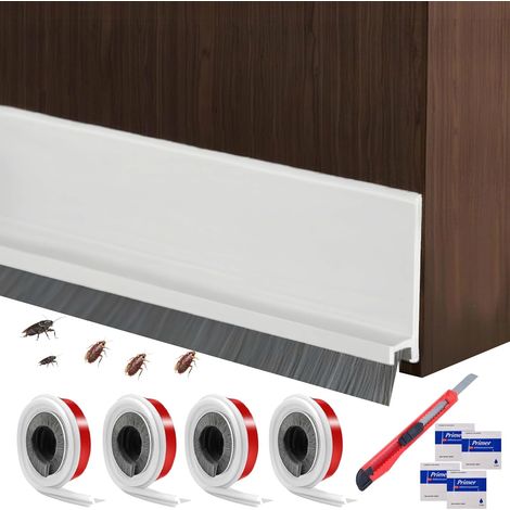 4 x Self Adhesive Door Brush Seal 100 x 3 cm White Cut to Size Ideal for Bottom of Door Drafts, Insects and Dust Easy to Install (1/5)