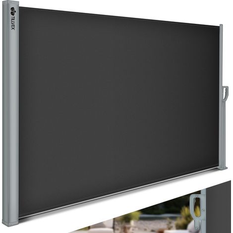tillvex® Seitenmarkise 160x400 cm Anthrazit ausziehbar & Blickdicht Sichtschutz für Balkon, Garten & Terrasse Seitenrollo mit Wandhalterung Sonnenschutz aus rostfreiem Stahl Markise Windschutz