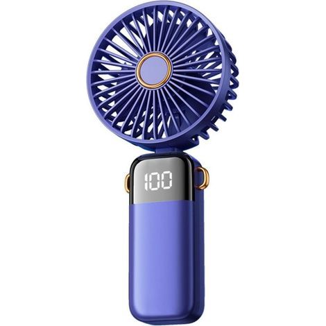 Ventilateur portable rechargeable 4200 mAh – 5 vitesses réglables, écran numérique LED, usage 3-en-1 (main, cou, bureau), articulation pivotante 180°, design pliable compact, fonctionnement ultra sile (1/5)