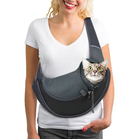Zaino portatile per animali domestici, borsa a tracolla per cani e gatti, traspirante, facile da trasportare, sicuro per i viaggi - nero (1/3)
