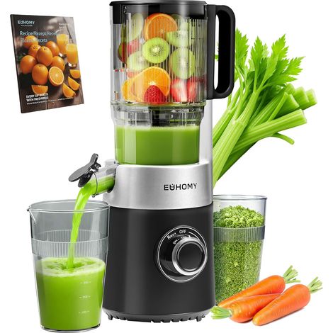 EUHOMY Entsafter, Slow Juicer, mit 135MM Einfüllöffnung1,8 L Füllvolumen 2 Tassen Saftpresse Elektrisch