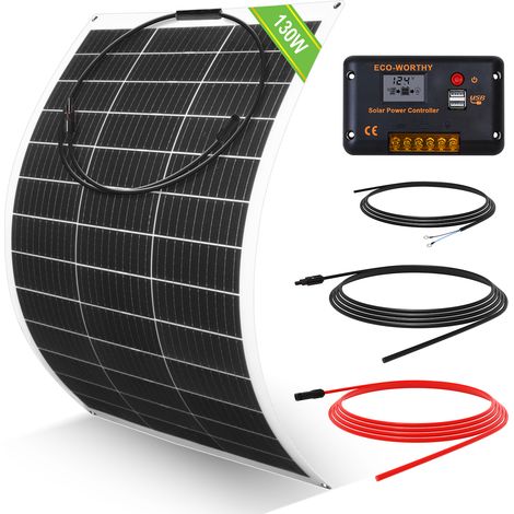 ECO-WORTHY 130W 12V Flexible Solar Panel Basic Kit with 30A Controller for Caravans, Boats, Boats and more.