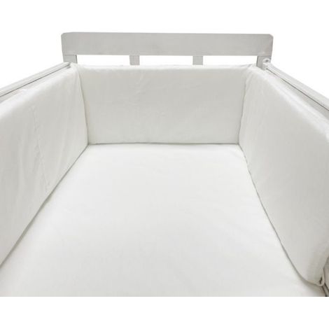 Tour de lit bébé, barrière de lit en coton pour nouveau-né, rabat tressé, lit bébé - Blanc - (1/4)