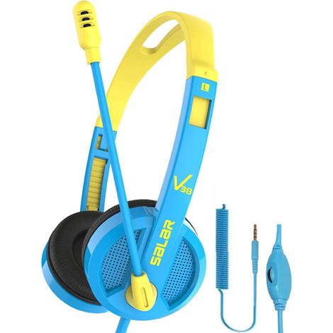 Casque audio pour enfants - Sans fil, avec oreilles de chat, LED, Bluetooth et microphone, compatible Kindle/tablette/PC pour l'apprentissage en ligne (bleu) (1/3)