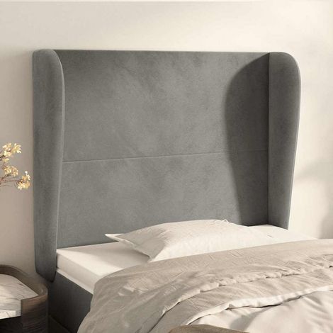 Tête de lit avec oreilles Style Classique Armoire de lit - Gris clair 93x23x118/128 cm Velours BV841513 - BonneVie (1/5)