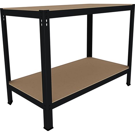 Banco Tavolo Da Lavoro Senza Bulloni In Acciaio Metallo e MDF Portata Fino a 550 Kg 2 Ripiani Regolabili Ideale Per Garage Officina Cantina Capannone Magazzino Design Modulare 90 x 120 x 60 cm Nero (1/5)