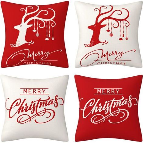 4 pièces housse de coussin Noël, 45x45 cm, fermeture éclair invisible, polyester épais, décoration intérieure festive (1/4)