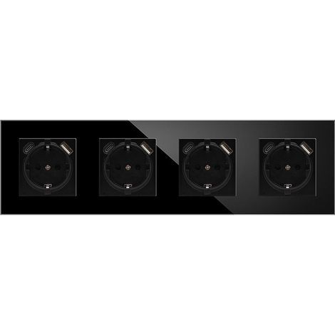Quadruple Prise Murale avec 4 Ports USB,16A Prise de Courant Alternatif avec Panneau en Verre,Multiprise Murale Max 2.1A,Convient au Smartphone, à la Tablette (4 Prise avec 1 Ports USB,Noir) (1/2)