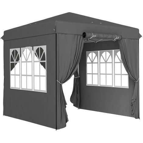Gazebo pieghevole pop-up 2,5 x 2,5 m grigio scuro con 4 laterali (1/5)