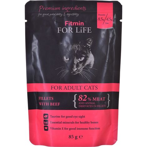 FITMIN For Life Cat Pouch Adult Bœuf - nourriture humide pour chats - 85 g (1/2)