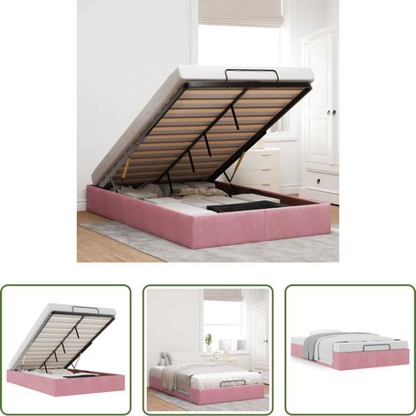 vidaXL Stauraum unter Bett - Ottoman-Bett ohne Matratze Rosa 120x200 cm Samt (1/5)