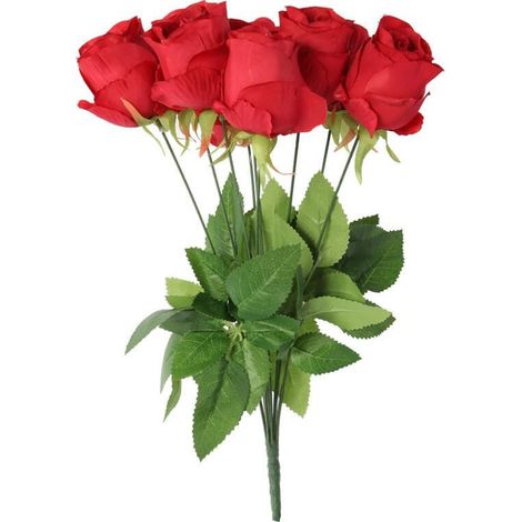 Bouquet di 9 rose artificiali di alta qualità, 45 cm, rosse (1/3)