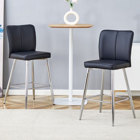 Taburetes de bar 101 cm en PU negro y plata, lote de 2, con respaldo ergonómico HAVRYA (1/5)
