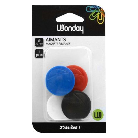 Plots magnétiques-aimants Ø 32 mm couleurs assorties - Lot de 4 (1/2)