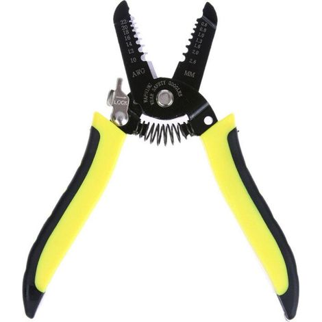 Pince à dénuder de précision, Wire Pince coupante Pince coupante Outil de réparation avec Build-in Coupe-câble et trous de Looping Pince à sertir pour 10–22 AWG, jaune (1/5)