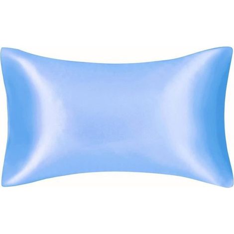 Taie D Oreiller - 50x75cm - 100% Soie De Mûrier - Fermeture Éclair - Bleu Clair (1/4)