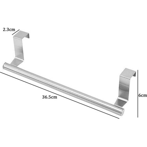 Porte-serviettes de cuisine suspendu, en acier inoxydable, sans perçage, pour porte de placard, argenté (1/5)