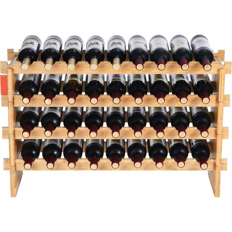 Étagère à vin modulaire en bambou massif, 4 niveaux, 36 bouteilles, stable et sans oscillation, pour cuisine, bar et cave. (1/5)