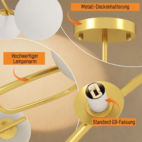 Plafonnier 20W avec 5 douilles G9, design élégant or et blanc, ampoules non incluses (1/5)