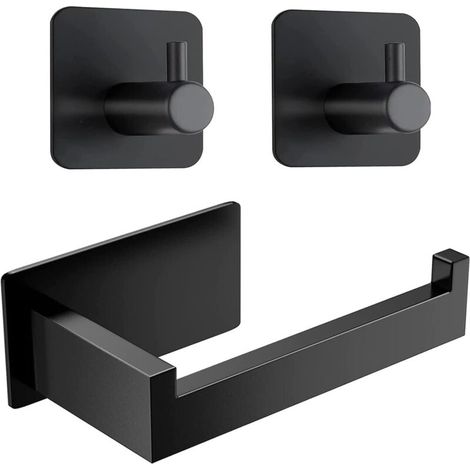 Porte-papier toilette sans perçage, porte-papier toilette auto-adhésif, porte-papier toilette en acier inoxydable, porte-papier toilette avec 2 crochets pour serviettes, pour salle de bain et cuisine, (1/4)