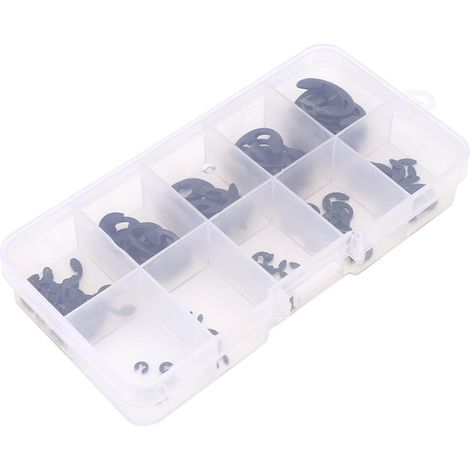 Kit de 120 circlips EClip à anneau de retenue ouvert en acier au manganèse noir, conditionné en boîte, 1,510 mm (1/5)