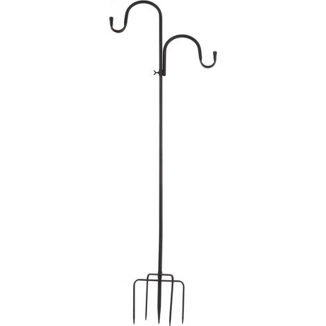 Support de mangeoire à oiseaux amovible en forme de crochet de berger, en fer, avec 2 crochets et une base à 5 branches, pour l'extérieur.