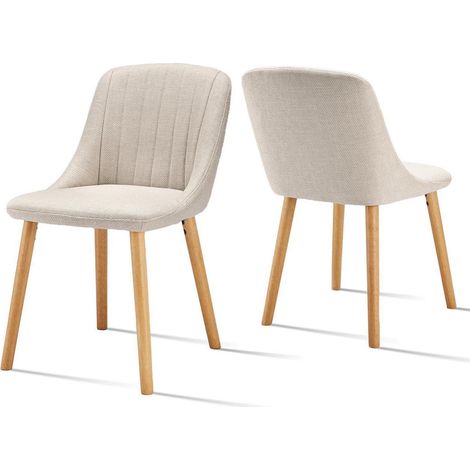 Esszimmerstühle 2er Set Beige Polsterstühle mit Holzbeinen (1/5)