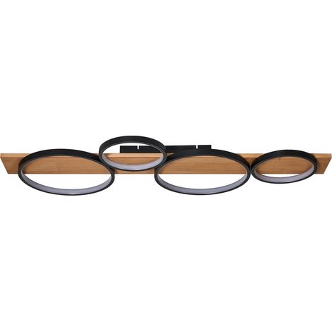 Lámpara de techo moderna con LED integrados metal acabado imitación madera forma de anillos negro Spean (1/5)