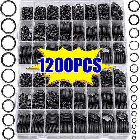 Kit 1200 Pièces Joints Toriques Caoutchouc Nitrile NBR 24 Tailles – Assortiment Joint d’Étanchéité Ø 6-28 mm Résistant Huile Eau Carburant – Coffret Plomberie Robinet Hydraulique Automobile (1/5)