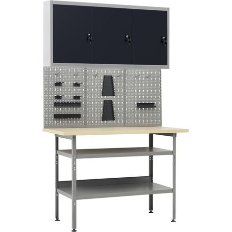 Werkbank mit 3 Werkzeugwänden und 1 Wandschrank