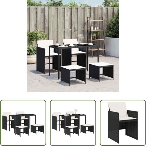 vidaXL Table de jardin - Ensemble à manger de jardin coussins 5pcs Noir Résine tressée (1/5)