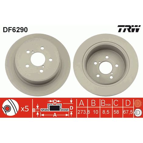Lot de 2 Disques de frein TRW Automotive DF6290 SUBARU 26700AG000 26700AG001