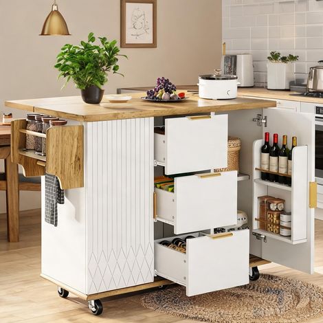 Chariot de cuisine blanc avec plan de travail rabattable (1/5)