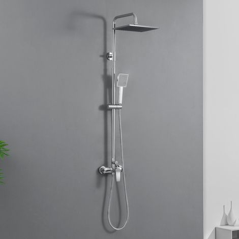 Auralum Colonne de Douche Mécanique, Colonne Douche Chromé, Hauteur Réglable 930 - 1300 mm pour Salle Bain, Mitigeur Douche avec Douchette et Pommeau de Douche
